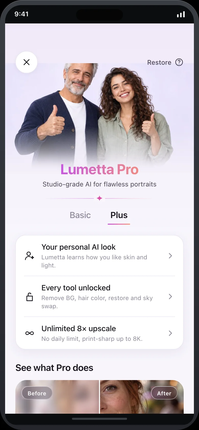 Lumetta (AI Photo Retouch) — Paywall