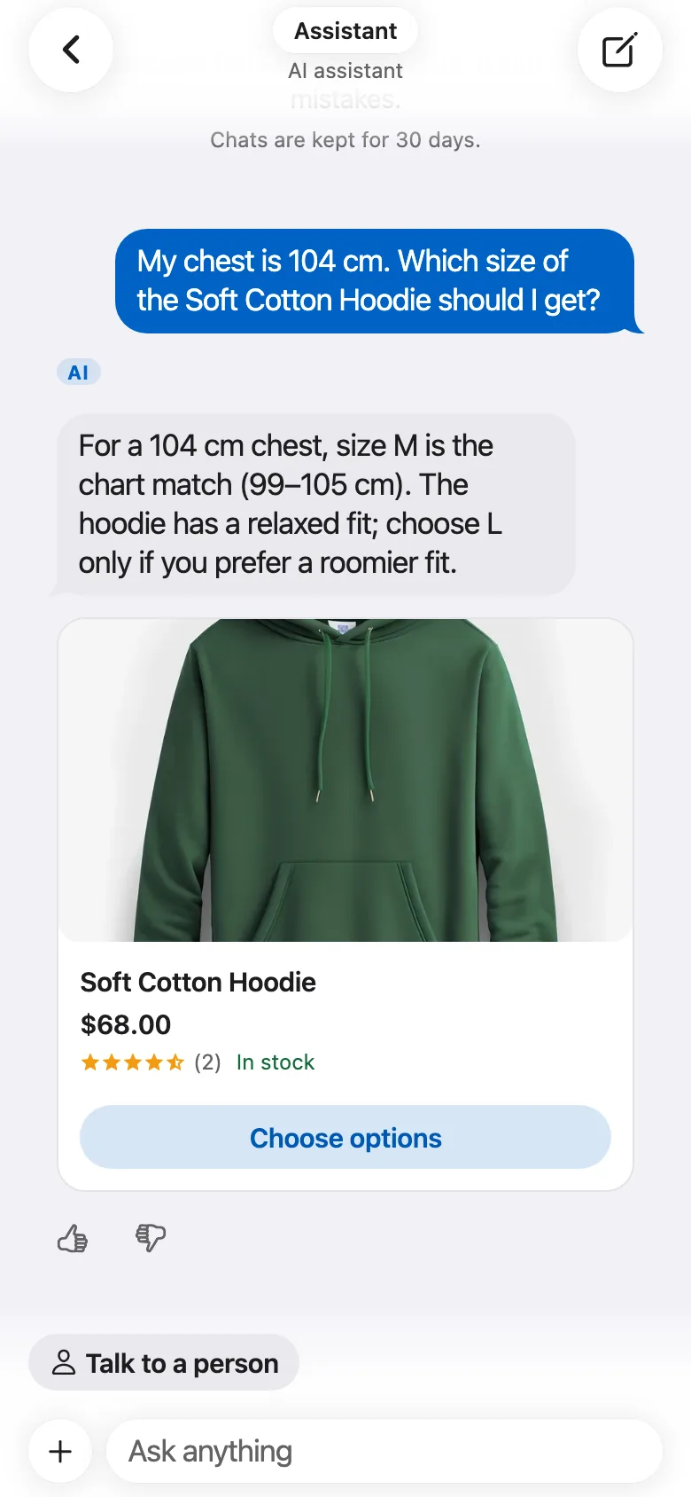 FluxNative Commerce — Sizes from your chart