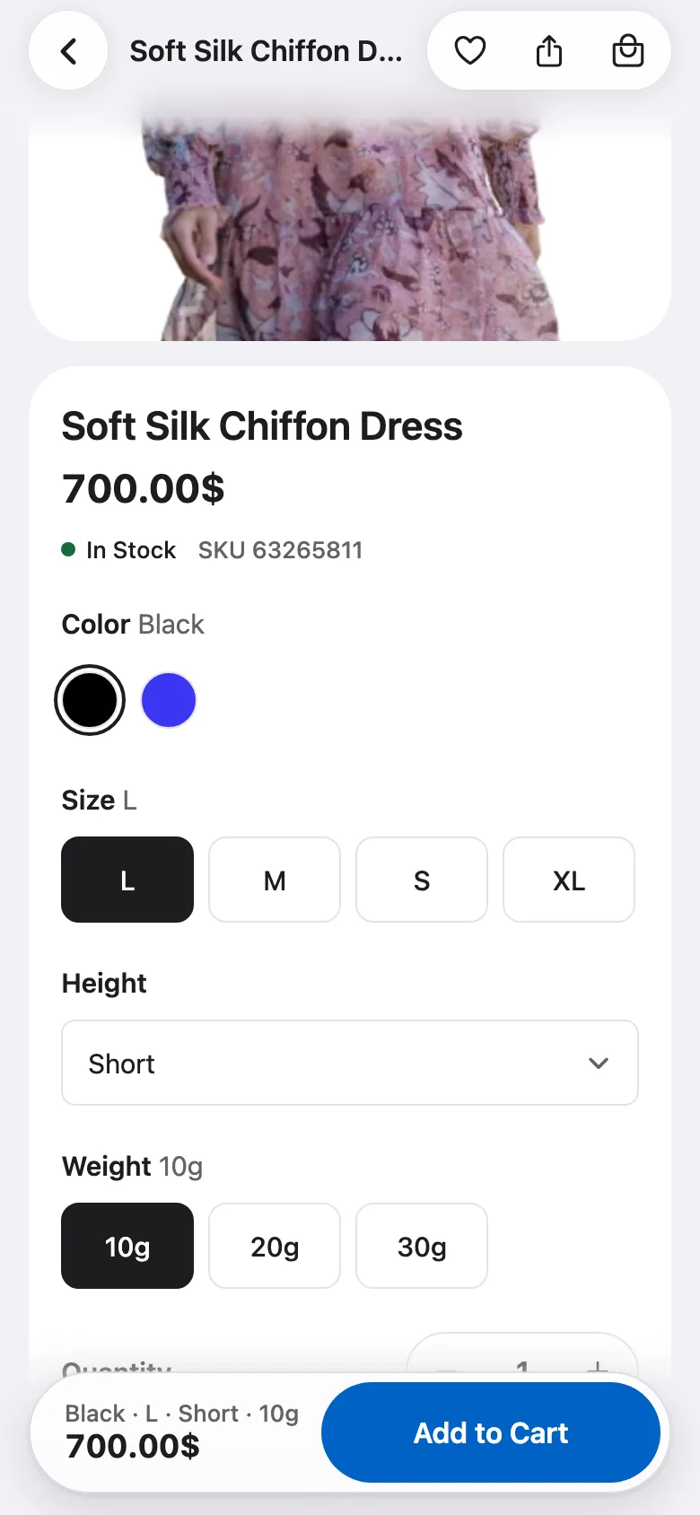 FluxNative Commerce — Colour swatches on a product