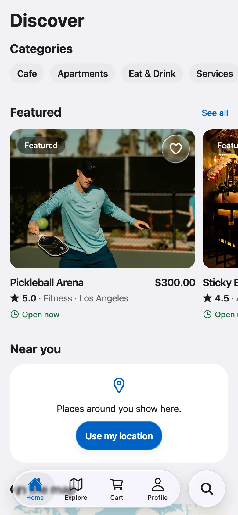 FluxNative Commerce — Home with categories and featured places