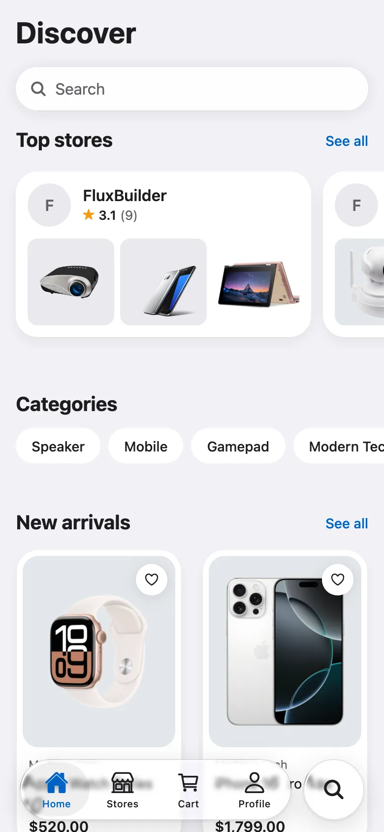 FluxNative Commerce — Home with featured vendors