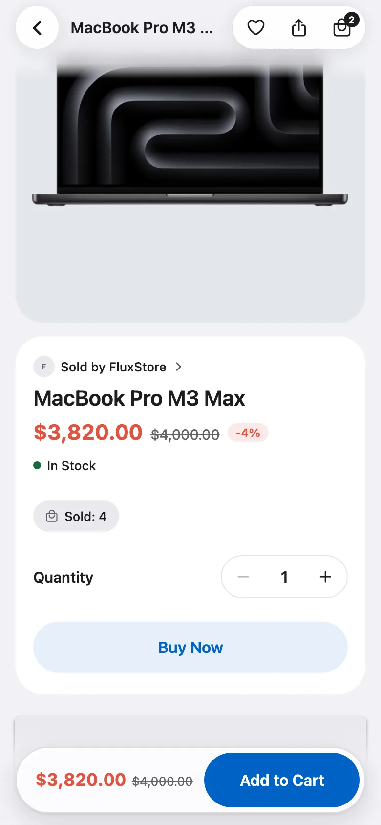 FluxNative Commerce — Product with its vendor