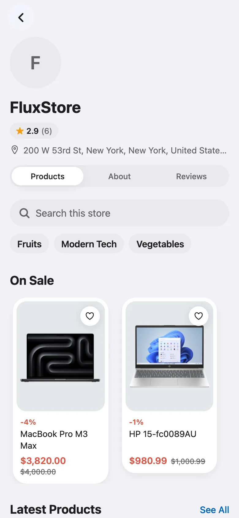 FluxNative Commerce — A vendor's store