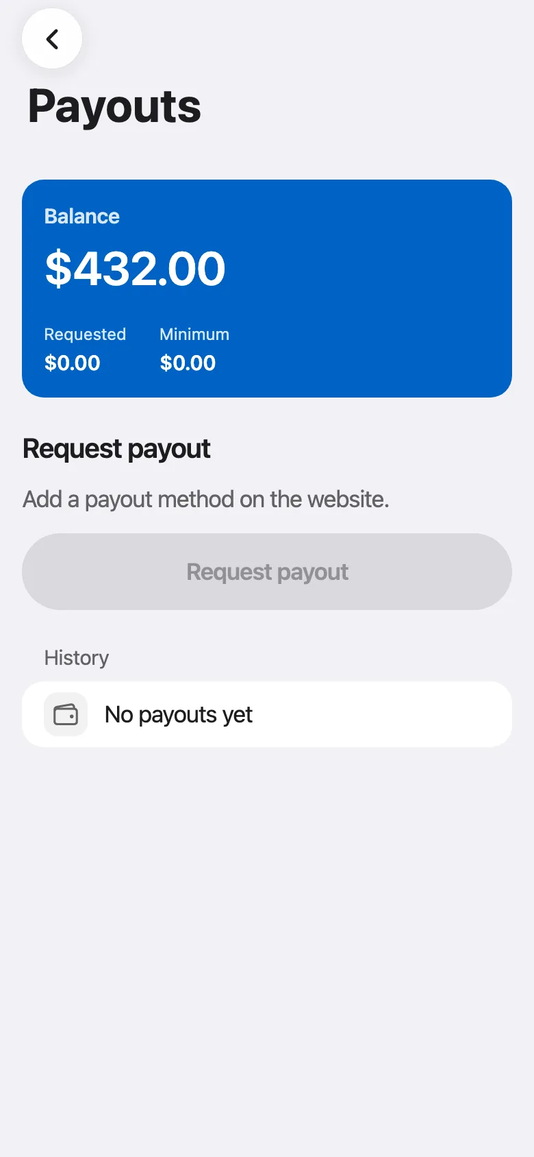 FluxNative Commerce — Balance and payouts