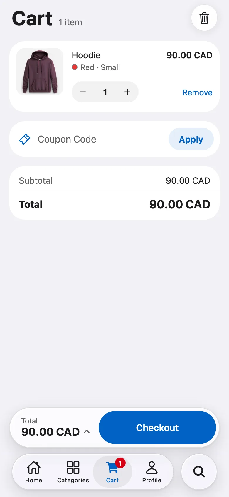 FluxNative Commerce — Cart, then Shopify's checkout