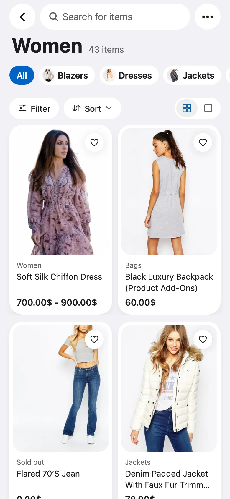FluxNative Commerce — A category with filters