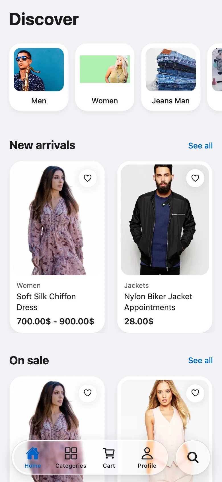 FluxNative Commerce — Home with your categories and sales