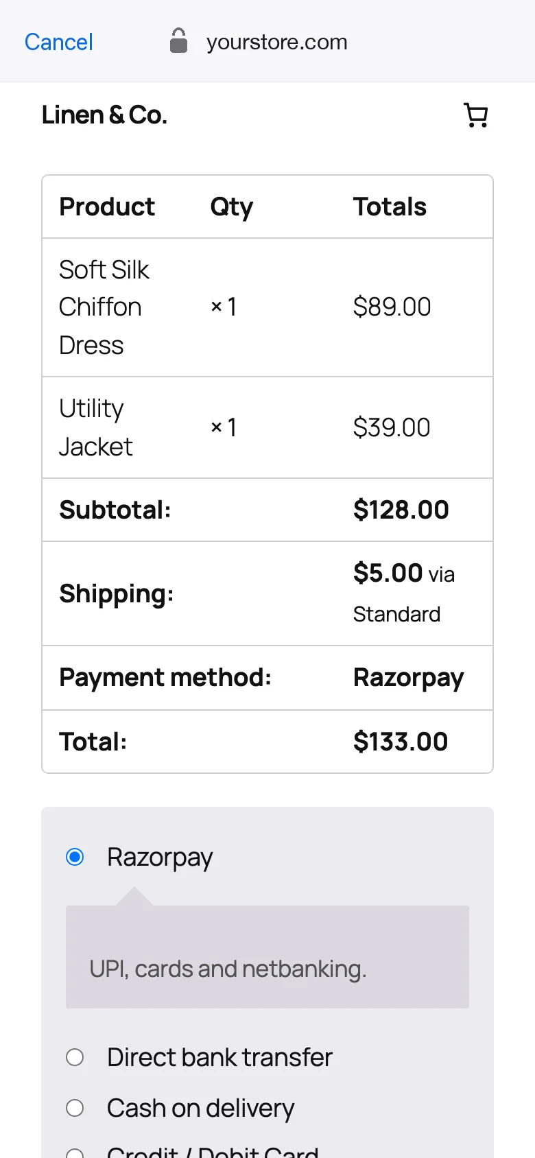 FluxNative Commerce — Your store's pay page, in the app